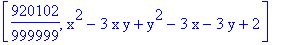 [920102/999999, x^2-3*x*y+y^2-3*x-3*y+2]